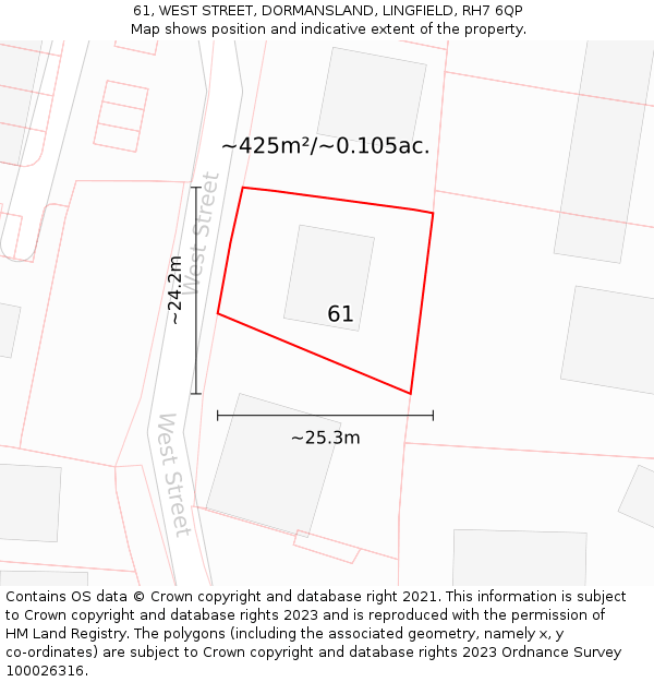 61, WEST STREET, DORMANSLAND, LINGFIELD, RH7 6QP: Plot and title map