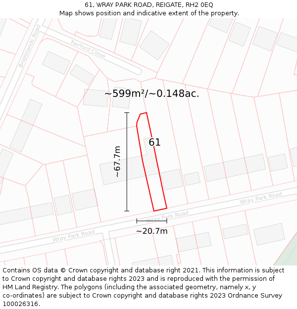 61, WRAY PARK ROAD, REIGATE, RH2 0EQ: Plot and title map