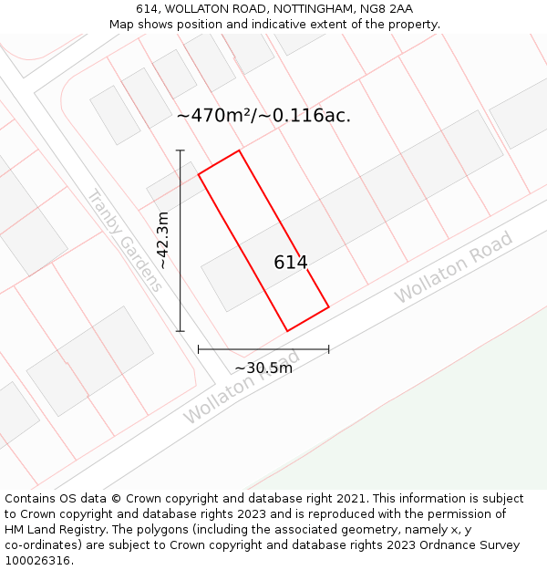 614, WOLLATON ROAD, NOTTINGHAM, NG8 2AA: Plot and title map