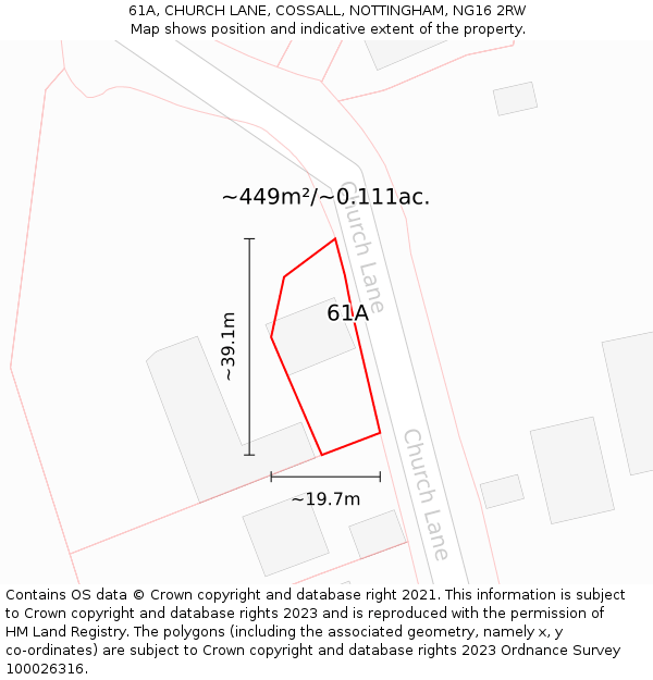 61A, CHURCH LANE, COSSALL, NOTTINGHAM, NG16 2RW: Plot and title map