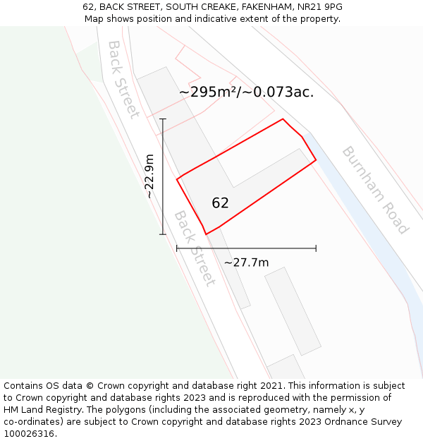 62, BACK STREET, SOUTH CREAKE, FAKENHAM, NR21 9PG: Plot and title map