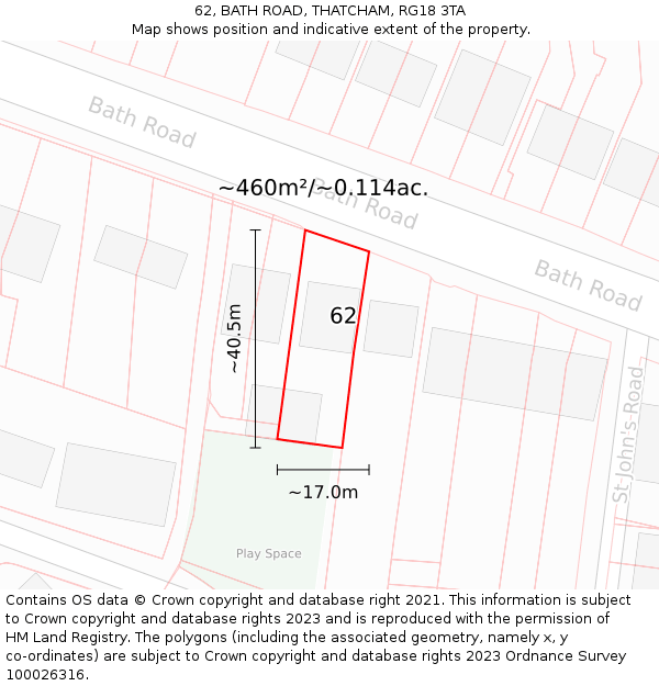 62, BATH ROAD, THATCHAM, RG18 3TA: Plot and title map