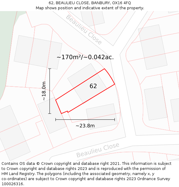 62, BEAULIEU CLOSE, BANBURY, OX16 4FQ: Plot and title map