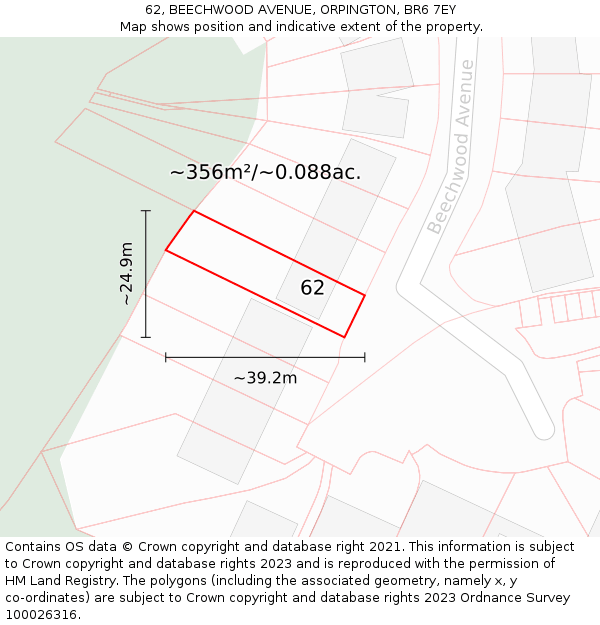 62, BEECHWOOD AVENUE, ORPINGTON, BR6 7EY: Plot and title map