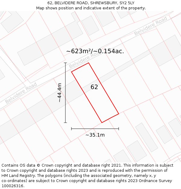 62, BELVIDERE ROAD, SHREWSBURY, SY2 5LY: Plot and title map