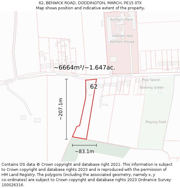 62, BENWICK ROAD, DODDINGTON, MARCH, PE15 0TX: Plot and title map