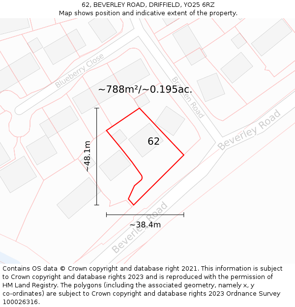 62, BEVERLEY ROAD, DRIFFIELD, YO25 6RZ: Plot and title map