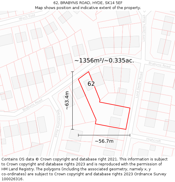 62, BRABYNS ROAD, HYDE, SK14 5EF: Plot and title map