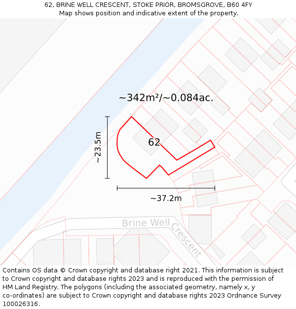 62, BRINE WELL CRESCENT, STOKE PRIOR, BROMSGROVE, B60 4FY: Plot and title map