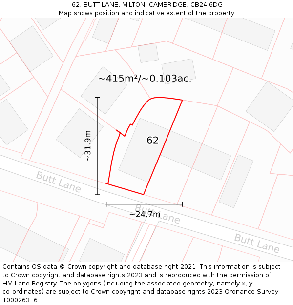 62, BUTT LANE, MILTON, CAMBRIDGE, CB24 6DG: Plot and title map