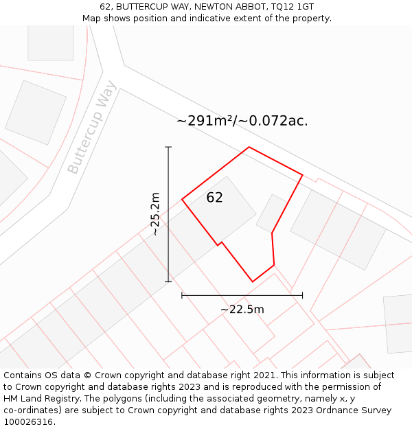 62, BUTTERCUP WAY, NEWTON ABBOT, TQ12 1GT: Plot and title map