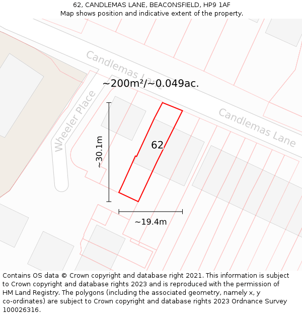 62, CANDLEMAS LANE, BEACONSFIELD, HP9 1AF: Plot and title map