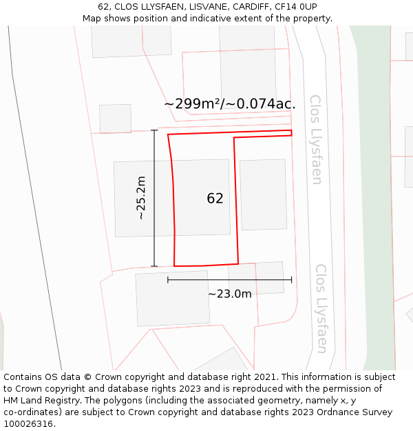 62, CLOS LLYSFAEN, LISVANE, CARDIFF, CF14 0UP: Plot and title map