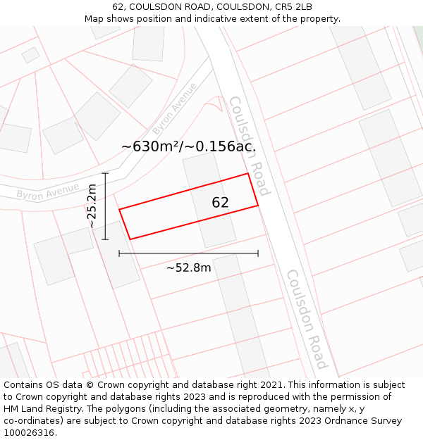 62, COULSDON ROAD, COULSDON, CR5 2LB: Plot and title map