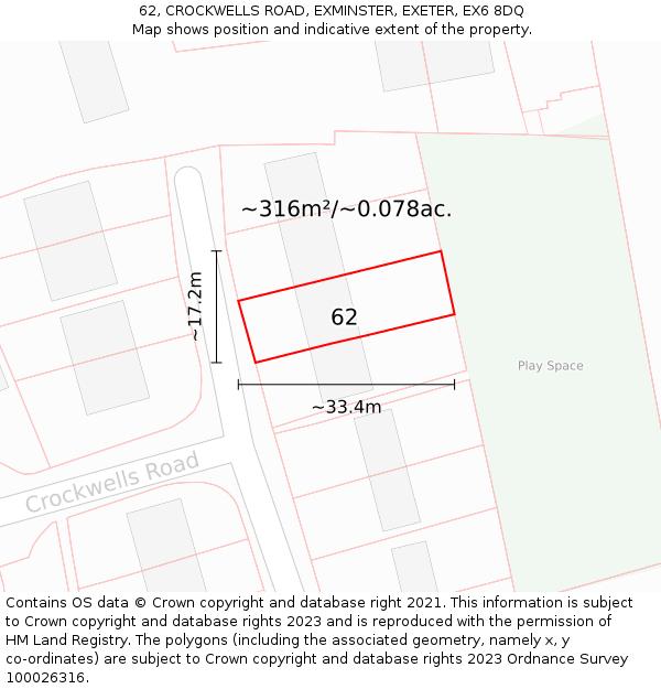 62, CROCKWELLS ROAD, EXMINSTER, EXETER, EX6 8DQ: Plot and title map