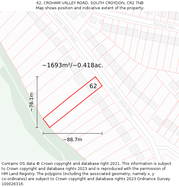 62, CROHAM VALLEY ROAD, SOUTH CROYDON, CR2 7NB: Plot and title map