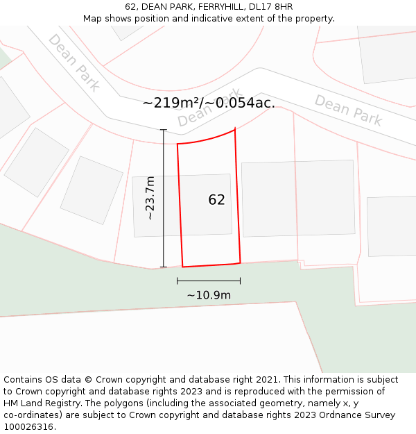 62, DEAN PARK, FERRYHILL, DL17 8HR: Plot and title map