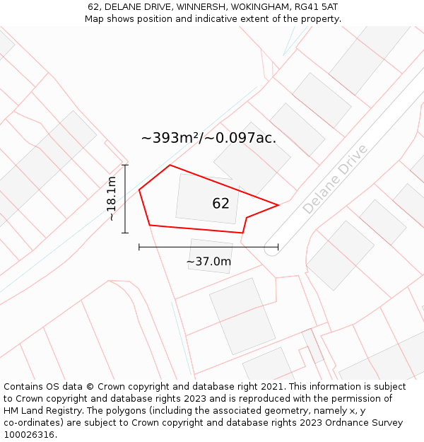 62, DELANE DRIVE, WINNERSH, WOKINGHAM, RG41 5AT: Plot and title map