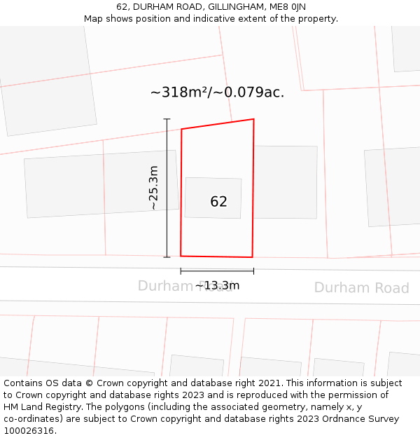 62, DURHAM ROAD, GILLINGHAM, ME8 0JN: Plot and title map