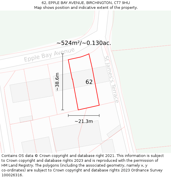 62, EPPLE BAY AVENUE, BIRCHINGTON, CT7 9HU: Plot and title map