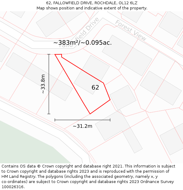 62, FALLOWFIELD DRIVE, ROCHDALE, OL12 6LZ: Plot and title map