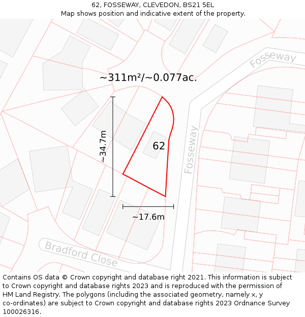 62, FOSSEWAY, CLEVEDON, BS21 5EL: Plot and title map