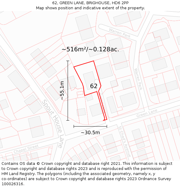 62, GREEN LANE, BRIGHOUSE, HD6 2PP: Plot and title map