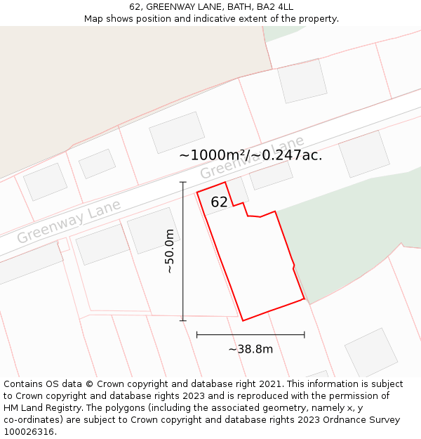 62, GREENWAY LANE, BATH, BA2 4LL: Plot and title map