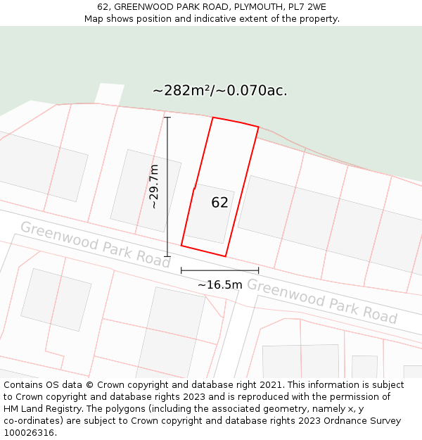 62, GREENWOOD PARK ROAD, PLYMOUTH, PL7 2WE: Plot and title map