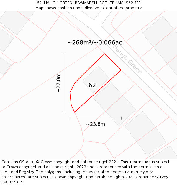 62, HAUGH GREEN, RAWMARSH, ROTHERHAM, S62 7FF: Plot and title map