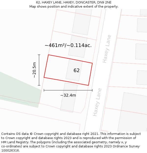 62, HAXEY LANE, HAXEY, DONCASTER, DN9 2NE: Plot and title map