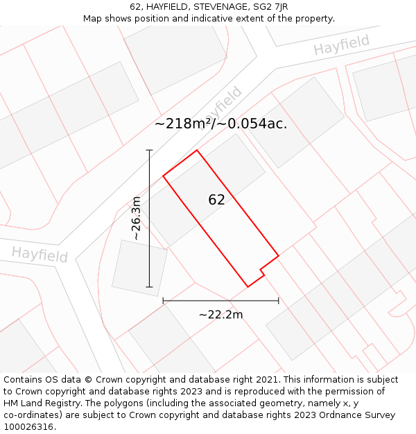 62, HAYFIELD, STEVENAGE, SG2 7JR: Plot and title map