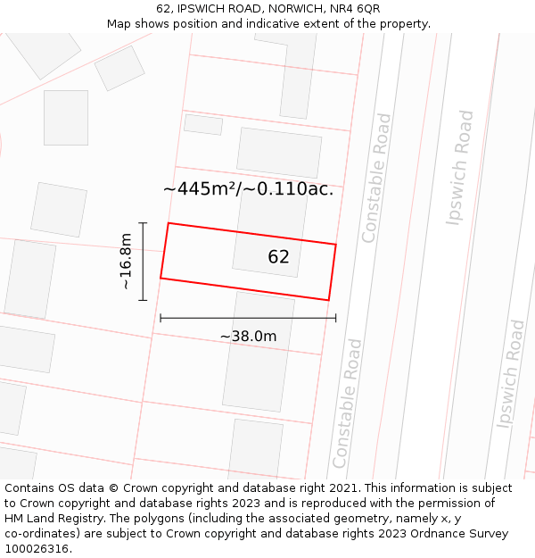 62, IPSWICH ROAD, NORWICH, NR4 6QR: Plot and title map