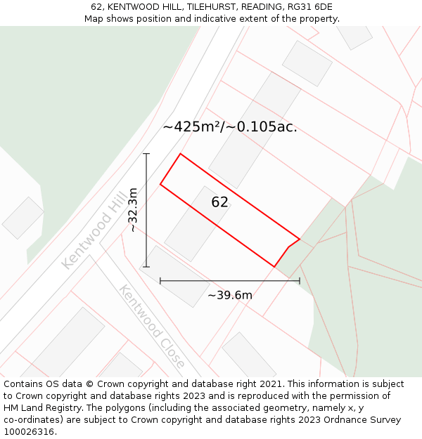 62, KENTWOOD HILL, TILEHURST, READING, RG31 6DE: Plot and title map