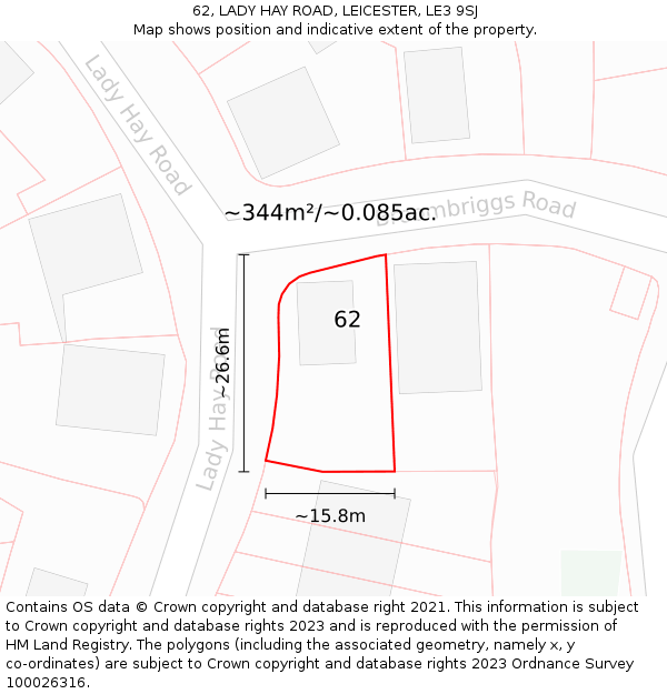 62, LADY HAY ROAD, LEICESTER, LE3 9SJ: Plot and title map