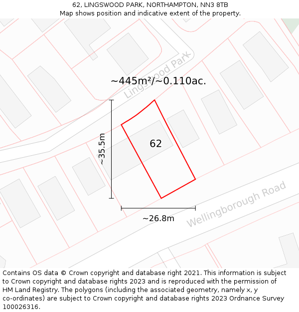 62, LINGSWOOD PARK, NORTHAMPTON, NN3 8TB: Plot and title map