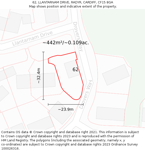 62, LLANTARNAM DRIVE, RADYR, CARDIFF, CF15 8GA: Plot and title map