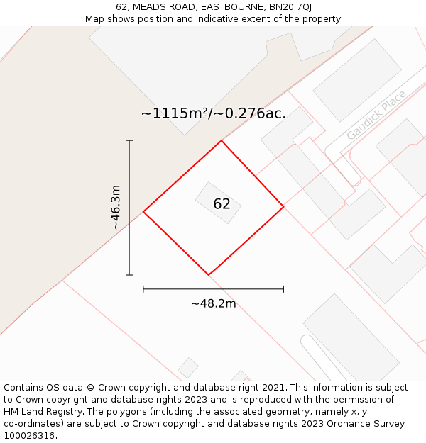 62, MEADS ROAD, EASTBOURNE, BN20 7QJ: Plot and title map