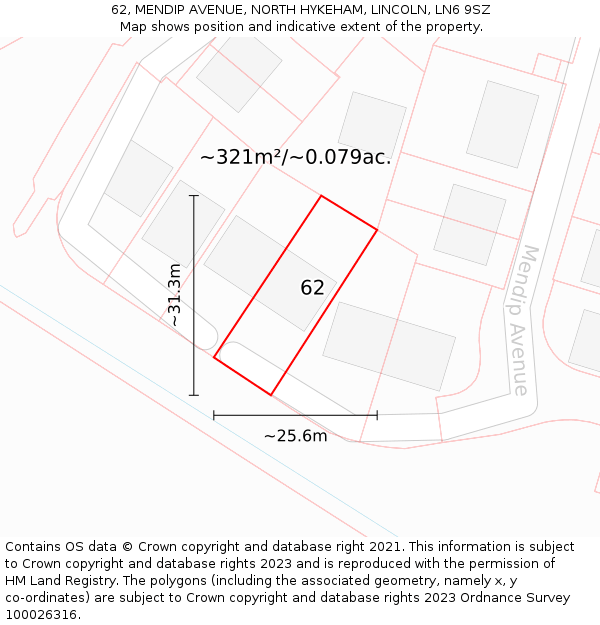 62, MENDIP AVENUE, NORTH HYKEHAM, LINCOLN, LN6 9SZ: Plot and title map