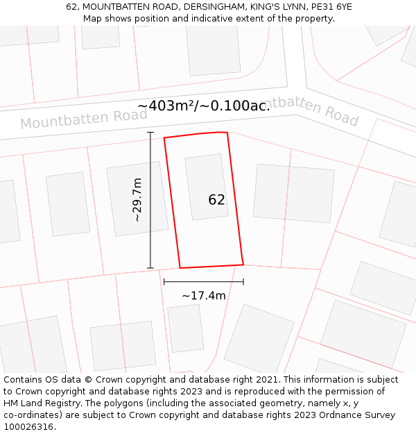 62, MOUNTBATTEN ROAD, DERSINGHAM, KING'S LYNN, PE31 6YE: Plot and title map