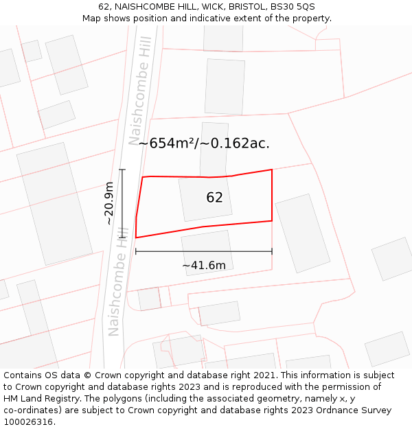 62, NAISHCOMBE HILL, WICK, BRISTOL, BS30 5QS: Plot and title map