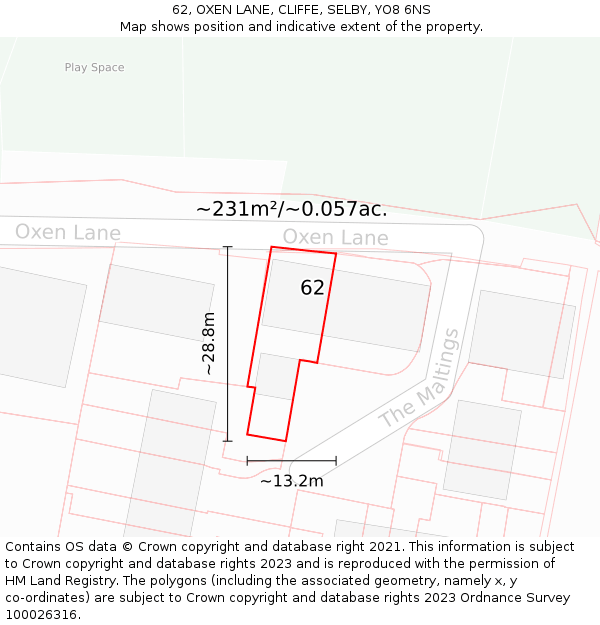 62, OXEN LANE, CLIFFE, SELBY, YO8 6NS: Plot and title map