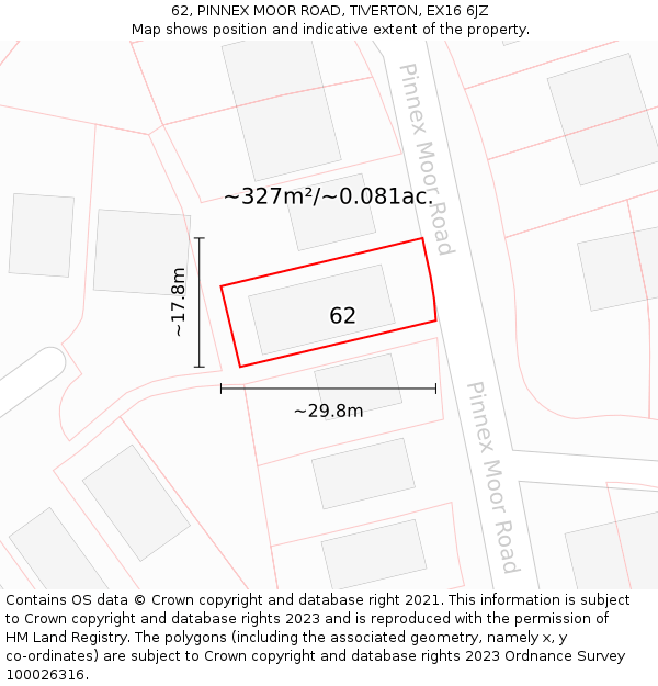 62, PINNEX MOOR ROAD, TIVERTON, EX16 6JZ: Plot and title map