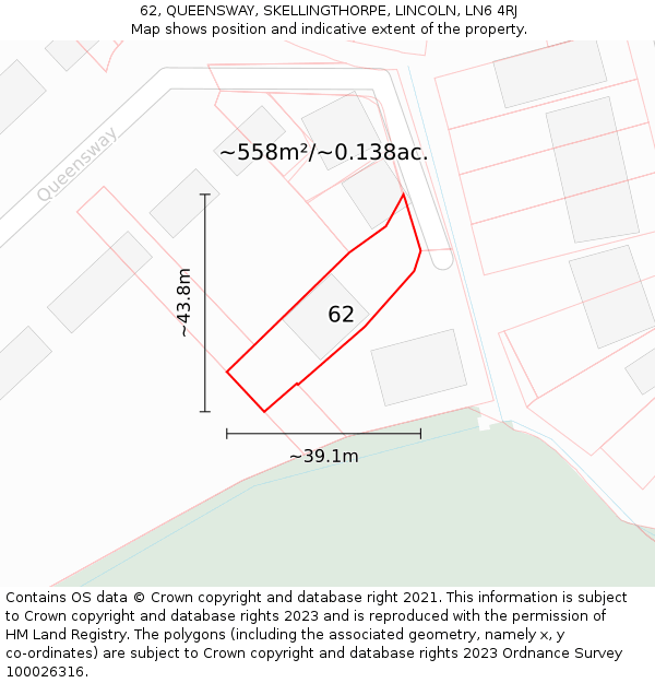 62, QUEENSWAY, SKELLINGTHORPE, LINCOLN, LN6 4RJ: Plot and title map