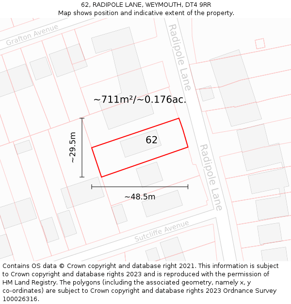 62, RADIPOLE LANE, WEYMOUTH, DT4 9RR: Plot and title map