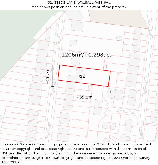 62, SEEDS LANE, WALSALL, WS8 6HU: Plot and title map