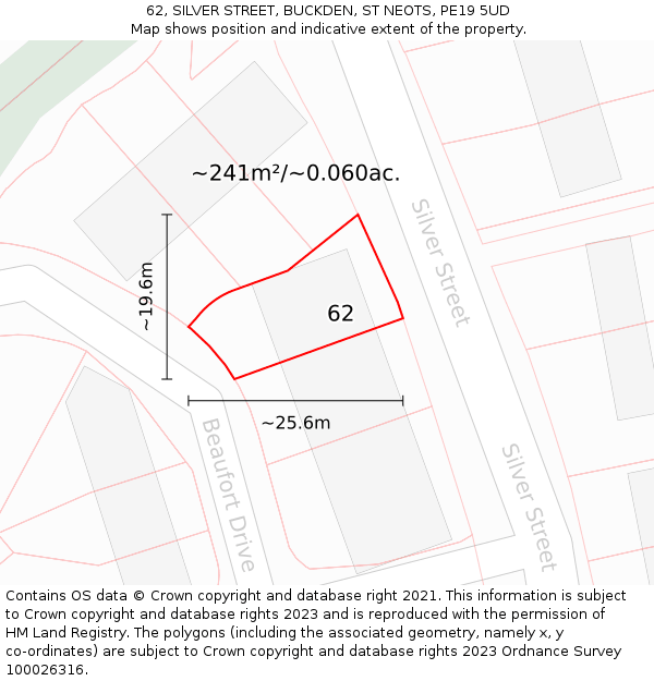 62, SILVER STREET, BUCKDEN, ST NEOTS, PE19 5UD: Plot and title map