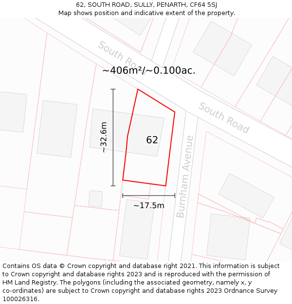 62, SOUTH ROAD, SULLY, PENARTH, CF64 5SJ: Plot and title map