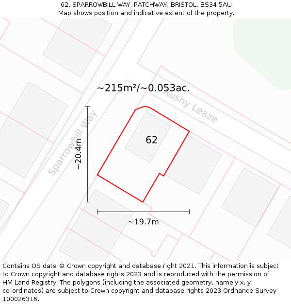 62, SPARROWBILL WAY, PATCHWAY, BRISTOL, BS34 5AU: Plot and title map