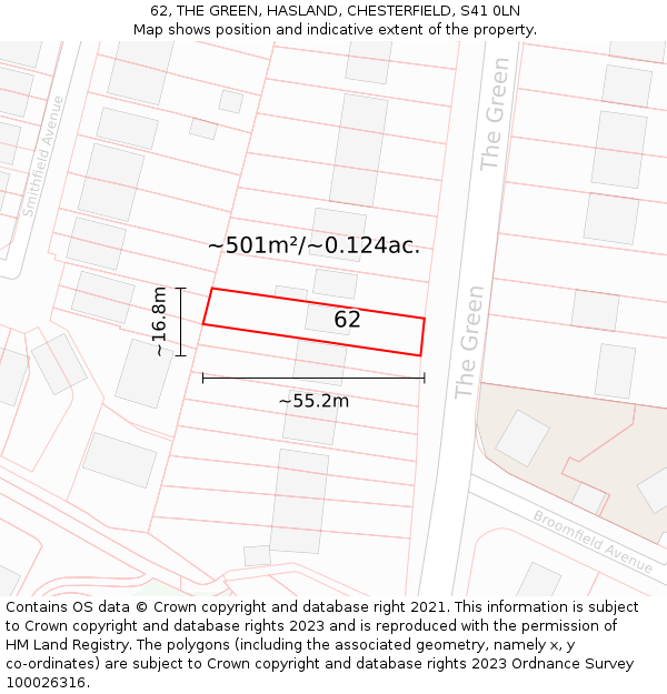 62, THE GREEN, HASLAND, CHESTERFIELD, S41 0LN: Plot and title map